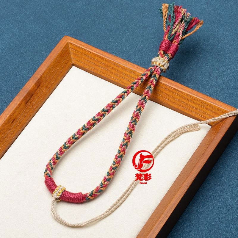Traditional Chinese Hand-Twisted Cotton Cord Bracelet for DIY Jade Stone Accessories, Handwoven Tibetan Style