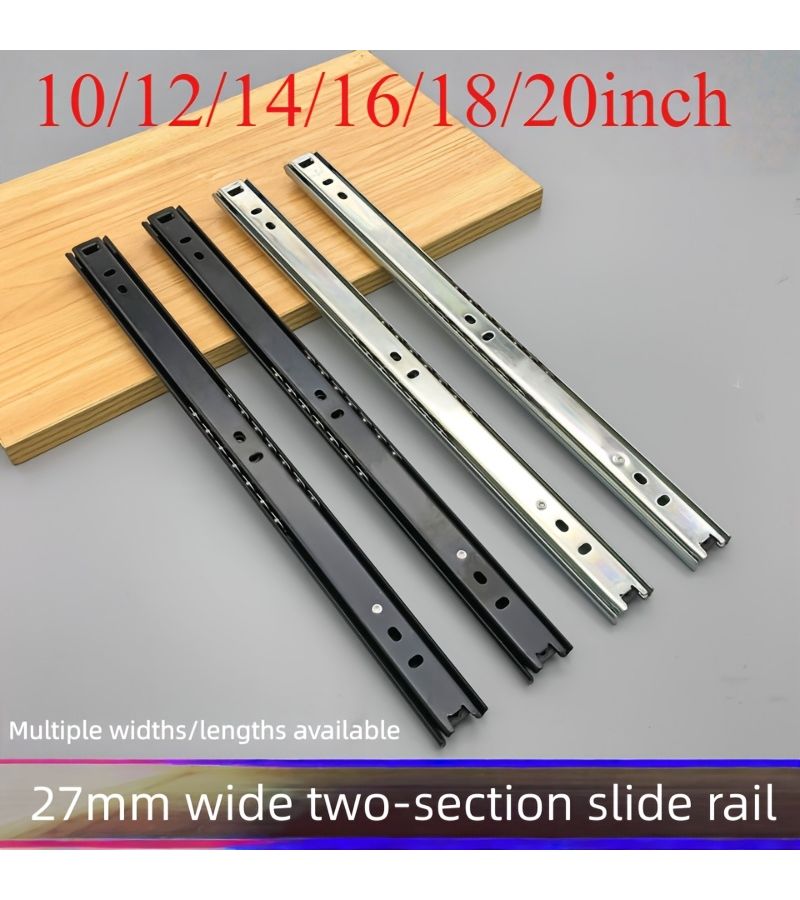 26 Inch Silver Two Section Drawer Slides 16inch Steel Ball Silent Rail Guides - Image 1