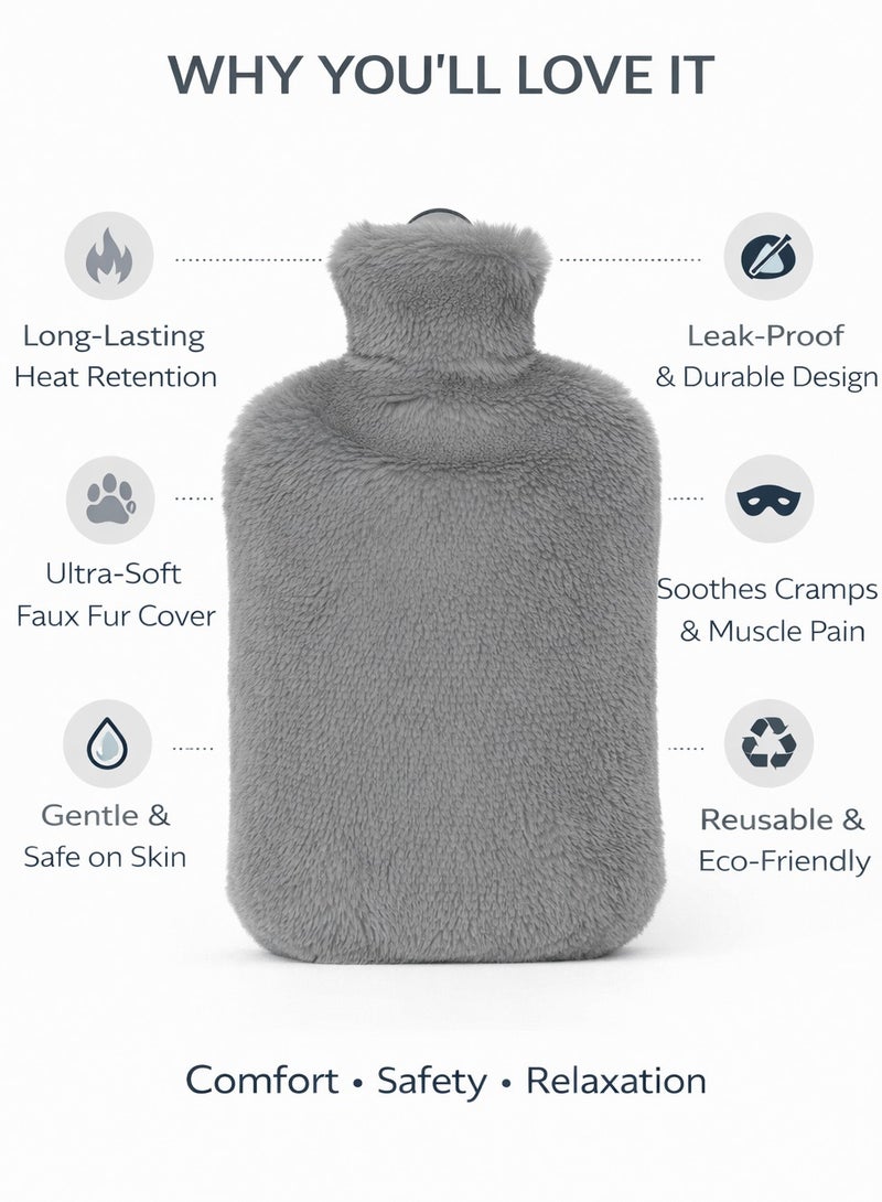 Lukadah Plush Hot Water Bag with Soft Fleece Cover – Leakproof & Reusable Heat Therapy Bag for Period Cramps, Back Pain & Muscle Relief – Large Capacity Hot Water Bag for Women & Men – Multicolour - Image 5