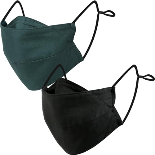 BASE CAMP Reusable Cloth Dust Face Masks 100% Cotton Washable Adjustable Breathable Fabric Mask with Filter Pocket (1Black+1Green-L) - Image 1