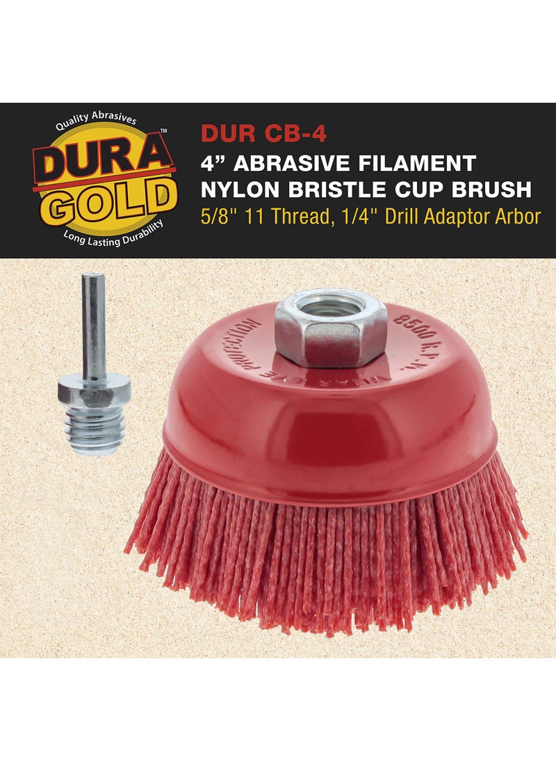 Dura-Gold Dura-Gold 4" Abrasive Filament Nylon Bristle Cup Brush - Coarse Sanding Scuffing Brush, 5/8" 11 Thread, 1/4" Drill Arbor - Remove Rust, Corrosion, Paint - Surface Prepping for Truck Bed Liner Coatings  - Image 2