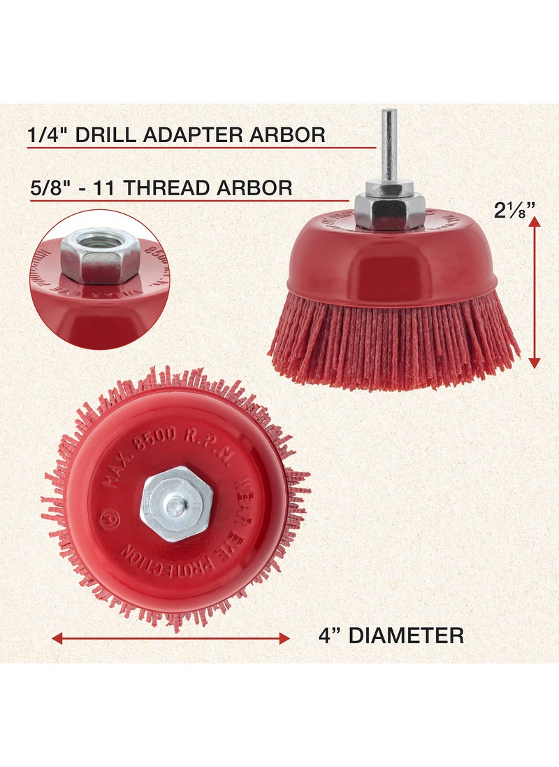 Dura-Gold Dura-Gold 4" Abrasive Filament Nylon Bristle Cup Brush - Coarse Sanding Scuffing Brush, 5/8" 11 Thread, 1/4" Drill Arbor - Remove Rust, Corrosion, Paint - Surface Prepping for Truck Bed Liner Coatings  - Image 3