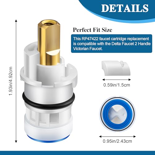 Enhon 2 Pack Hot Cold Bathroom 2Handle Faucet Cartridge Compatible with DELTA RP47422 Compatible with 2 Handle Victorian Faucets Only Stem Replacement Two Handle Ceramic Stem Cartridge - Image 3