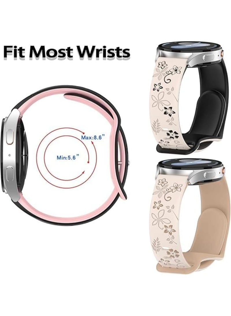 SYOSI Watch Bands, Floral Engraved Soft Silicone Strap Compatible with Samsung Galaxy Watch 7 FE 6 5 4 40mm 44mm and Galaxy Active 2, 20mm Replacement Wristband with Cute Flower Design for Women, 2 PK - Image 4