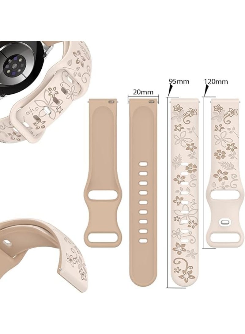 SYOSI Watch Bands, Floral Engraved Soft Silicone Strap Compatible with Samsung Galaxy Watch 7 FE 6 5 4 40mm 44mm and Galaxy Active 2, 20mm Replacement Wristband with Cute Flower Design for Women, 2 PK - Image 2