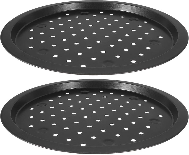 SUPVOX Non-stick Carbon Steel Pizza Baking Tray 2pcs 33cm round Oven Pan Wear-resistant Multifunctional Baking Tray for Kitchen and Restaurant Use - Image 1