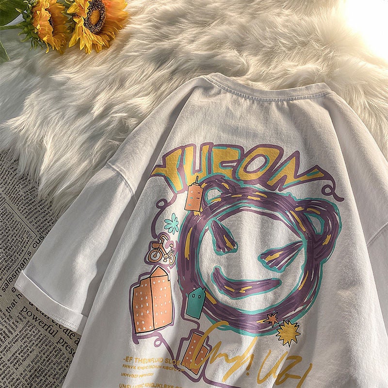 Short-Sleeved T-Shirt Women'S Ins Trendy Women'S Pure Cotton American-Style Loose Casual Large Size Colorful Oversize Style - Image 4