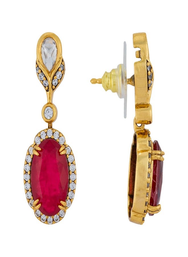 Kushal's Fashion Jewellery Ruby Victorian Plated Kundan Hanging Earring Set for Women | Bridesmaids & Special Occasion Jewellery - 461669 - Image 4