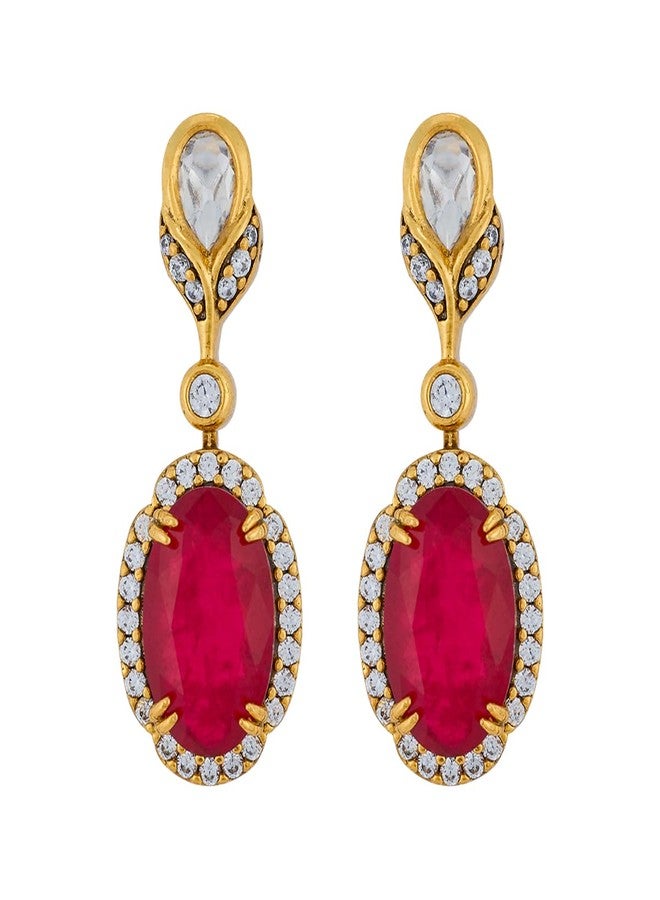 Kushal's Fashion Jewellery Ruby Victorian Plated Kundan Hanging Earring Set for Women | Bridesmaids & Special Occasion Jewellery - 461669 - Image 2