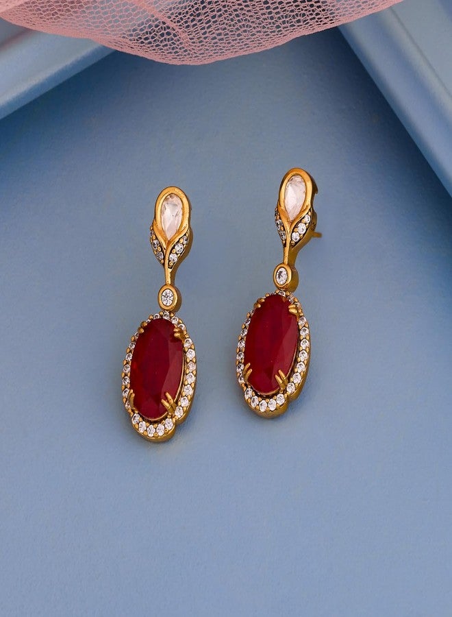 Kushal's Fashion Jewellery Ruby Victorian Plated Kundan Hanging Earring Set for Women | Bridesmaids & Special Occasion Jewellery - 461669 - Image 3