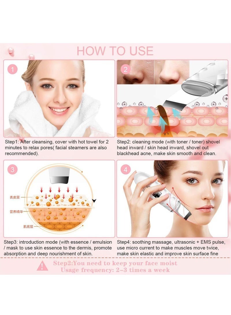 Bukela Skin Scrubber Face Spatula, LCD Screen Pore Scraper Pore Cleaner, Blackhead Removal, Ultrasonic Pore Extractor - 4 Modes Skin Scrubber ,Face Spatula Espatula Ultrasonica Facial Profesional - Image 2