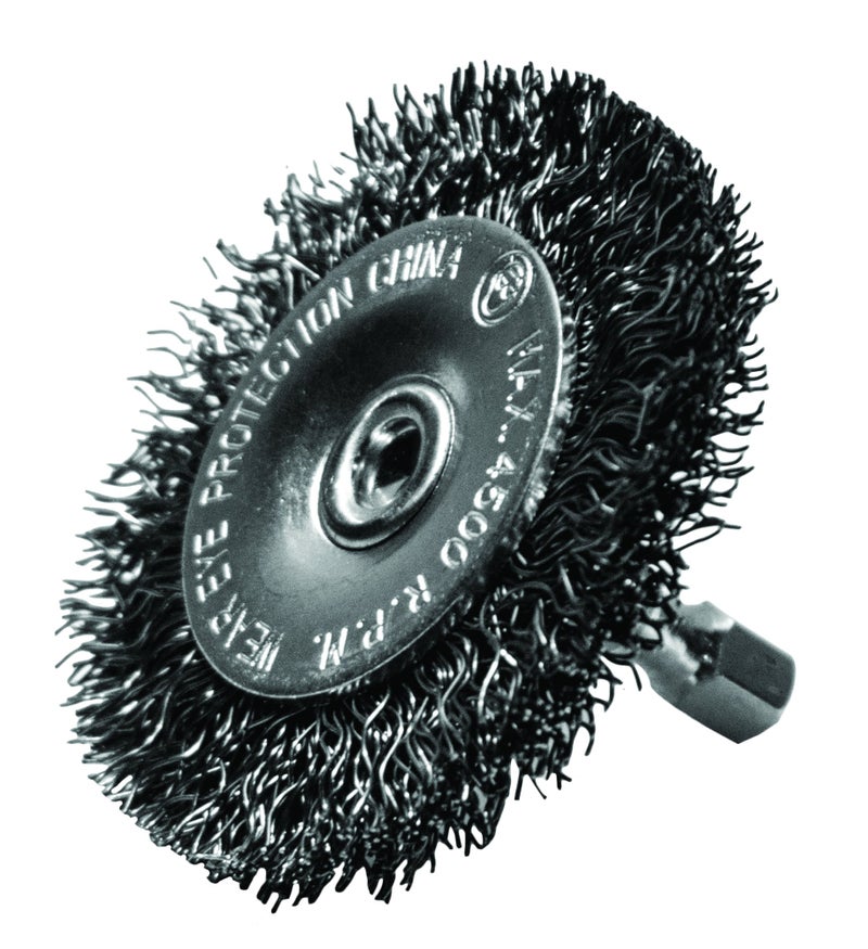 Century Drill Tool 76411 2 Durable Coarse Crimped Radial Wire Brush 14 Drill Shank 4500 RPM Ideal for RustPaint Removal Deburring More