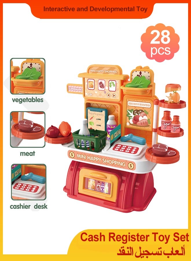 Cash Register Toy for Kids, 28 PCS Pretend Play Calculator Cash Register Toy, Simulated Grocery Store Playset, Children's Supermarket Play Toys, Shop Pretend Play for Kids，Multi-Function Simulated C - Image 1