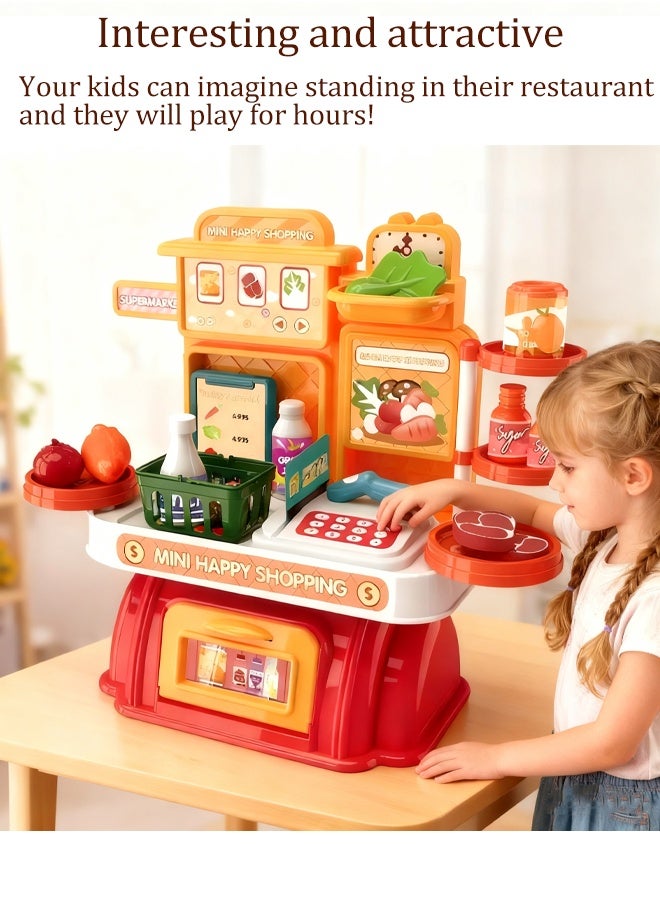 Cash Register Toy for Kids, 28 PCS Pretend Play Calculator Cash Register Toy, Simulated Grocery Store Playset, Children's Supermarket Play Toys, Shop Pretend Play for Kids，Multi-Function Simulated C - Image 3