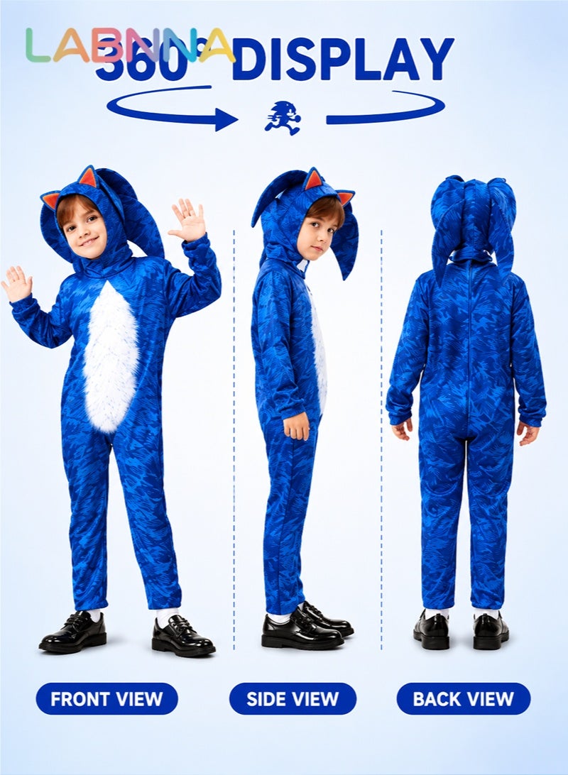 LABNNA Kids Sonic Jumpsuit with Gloves, Sonic Costume Outfit Set, Fancy Dress Up Outfit, Popular Character Clothing for Children, Ideal Dress Up for Themed Parties - Image 2