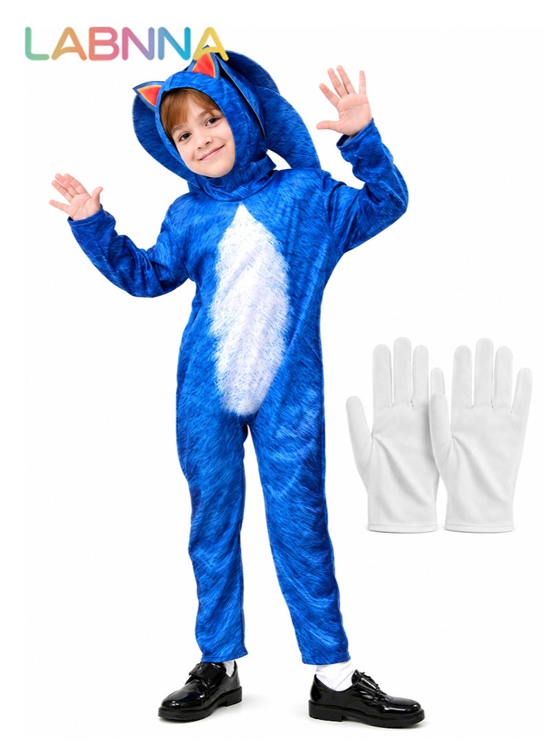LABNNA Kids Sonic Jumpsuit with Gloves, Sonic Costume Outfit Set, Fancy Dress Up Outfit, Popular Character Clothing for Children, Ideal Dress Up for Themed Parties - Image 1