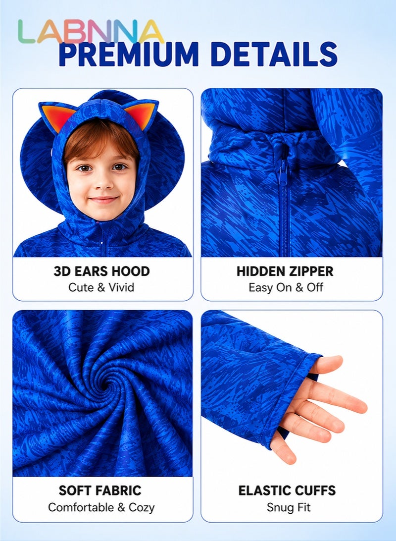 LABNNA Kids Sonic Jumpsuit with Gloves, Sonic Costume Outfit Set, Fancy Dress Up Outfit, Popular Character Clothing for Children, Ideal Dress Up for Themed Parties - Image 4