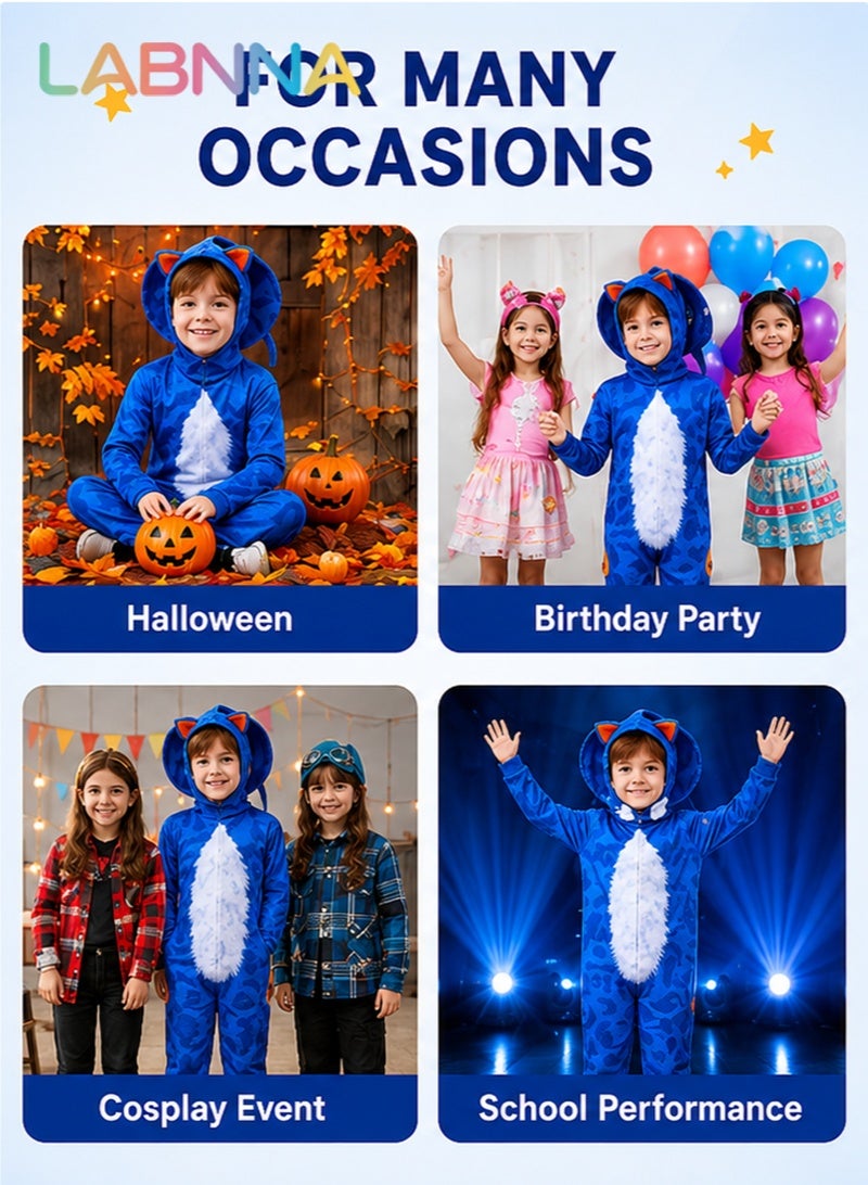 LABNNA Kids Sonic Jumpsuit with Gloves, Sonic Costume Outfit Set, Fancy Dress Up Outfit, Popular Character Clothing for Children, Ideal Dress Up for Themed Parties - Image 5