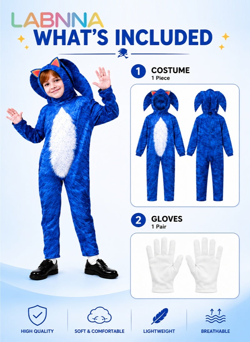 LABNNA Kids Sonic Jumpsuit with Gloves, Sonic Costume Outfit Set, Fancy Dress Up Outfit, Popular Character Clothing for Children, Ideal Dress Up for Themed Parties - Image 3