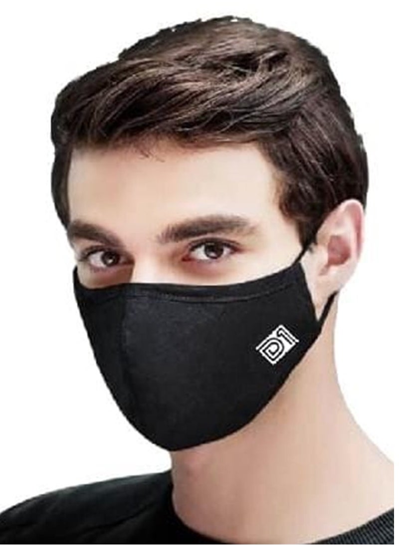 D1 A Face Mask With an Elegant Design, 100% Cotton (Pack of 12 Pieces), Black  - Image 1