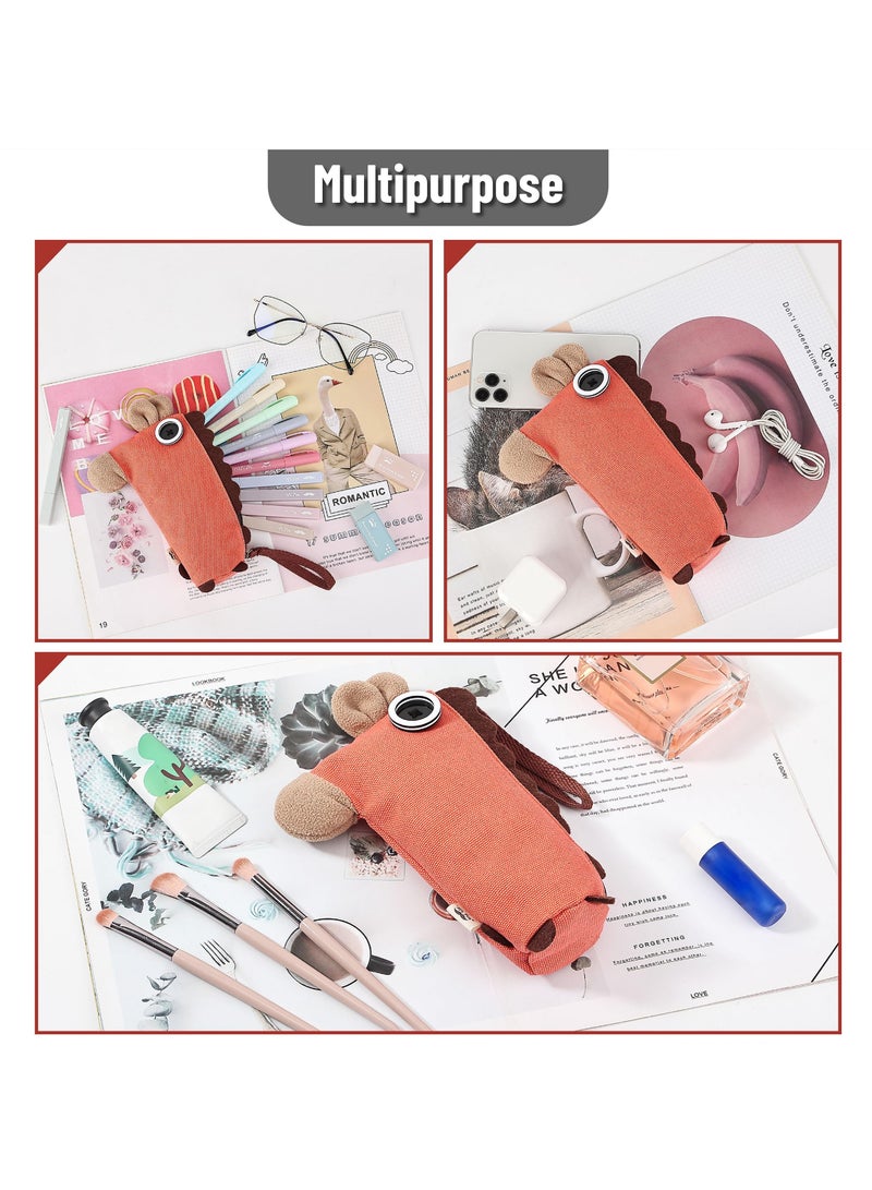 SYOSI Animal Pencil Case, Stand Up Red Donkey Pencil Pouch for Kids, Cute Pen Case for Girls and Boys, School Pencil Case Pouch, Ideal for Stationery Storage - Image 2