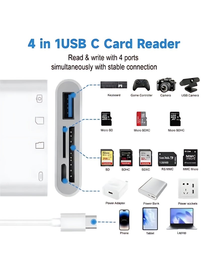 قارئ بطاقات SD بمنفذ USB من النوع C، محول Micro SD إلى Type-C، قارئ بطاقات SD، محول OTG 4 في 1 من النوع C، قارئ بطاقات ذاكرة الكاميرا مع فتحتي TF/SD - view 5