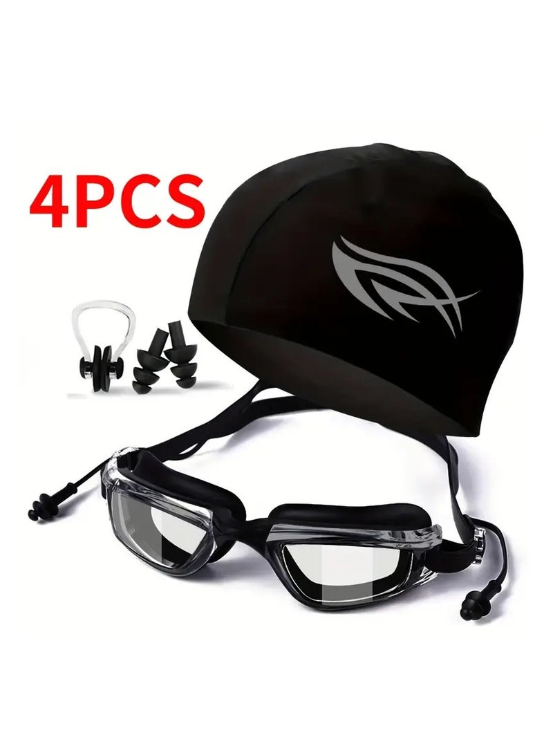 Generic 4pcs Swimming Gear Set, Including Goggles for Both Men And Women, Men'S Waterproof And Anti-Fog Goggles, Swim Cap, Nose Clip, And Earplugs. an Ideal Choice for Swimming Activities. - Image 1