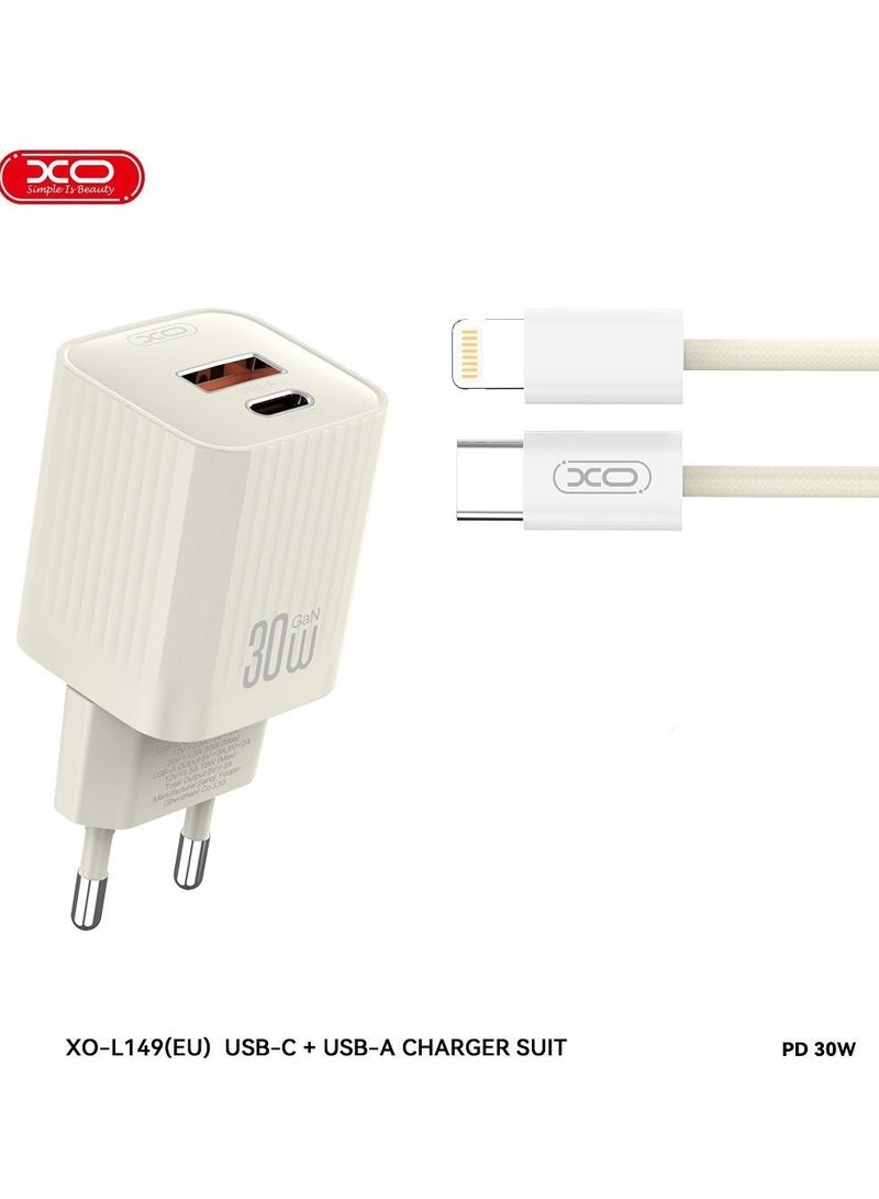 XO XO Fast Charger with Dual 30W USB-C & 18W USB-A Charging Ports with Type-C to IP Cable Supports iPhone  - Image 1