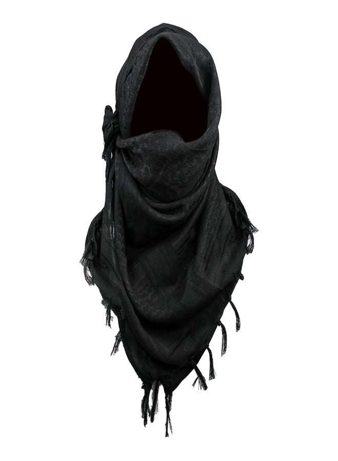 LOOGU Shemagh Tactical Scarf Arab Wrap with Tassel Military Head Neck Scarf for Men and Women All-Season Desert Hunting Gear for Outdoor Adventures and Casual Wear (Black) - Image 1