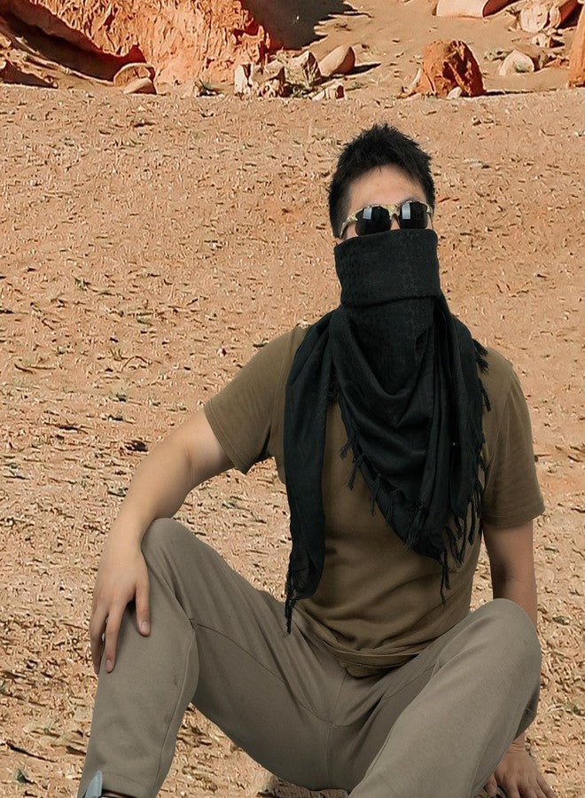 LOOGU Shemagh Tactical Scarf Arab Wrap with Tassel Military Head Neck Scarf for Men and Women All-Season Desert Hunting Gear for Outdoor Adventures and Casual Wear (Black) - Image 3