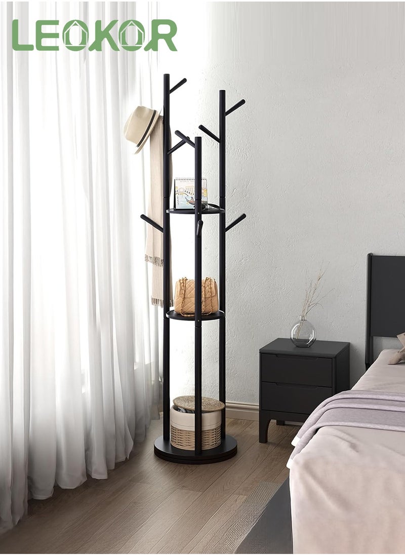 LEOKOR 9 Hooks Coat Rack, Stylish Freestanding Coat Hanger with Storage and Tree Branch Design, Entryway Coat Rack for Coats, Bags, Hats and Mufflers  - Image 1