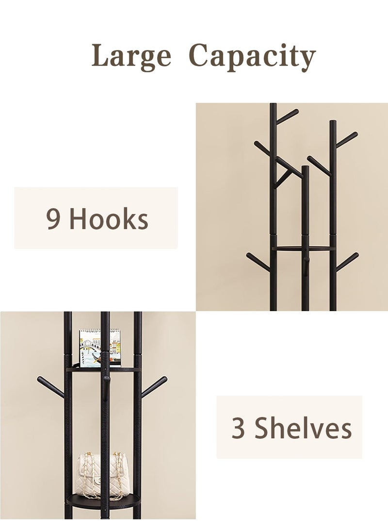 LEOKOR 9 Hooks Coat Rack, Stylish Freestanding Coat Hanger with Storage and Tree Branch Design, Entryway Coat Rack for Coats, Bags, Hats and Mufflers  - Image 3