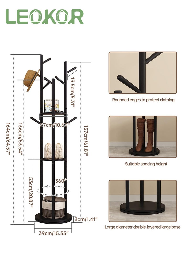 LEOKOR 9 Hooks Coat Rack, Stylish Freestanding Coat Hanger with Storage and Tree Branch Design, Entryway Coat Rack for Coats, Bags, Hats and Mufflers  - Image 4