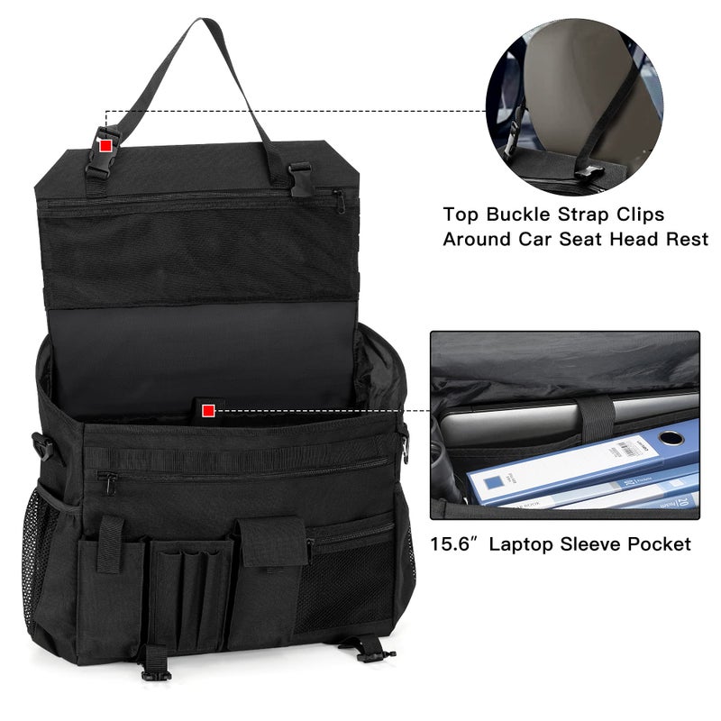 Trunab Patrol Bag, Car Front Seat Organizer, Police Duty Bag for Law Enforcement with 15.6â€ Laptop Sleeve, Molle Webbing, Multiple Compartment, Removable Straps, Black - Image 3