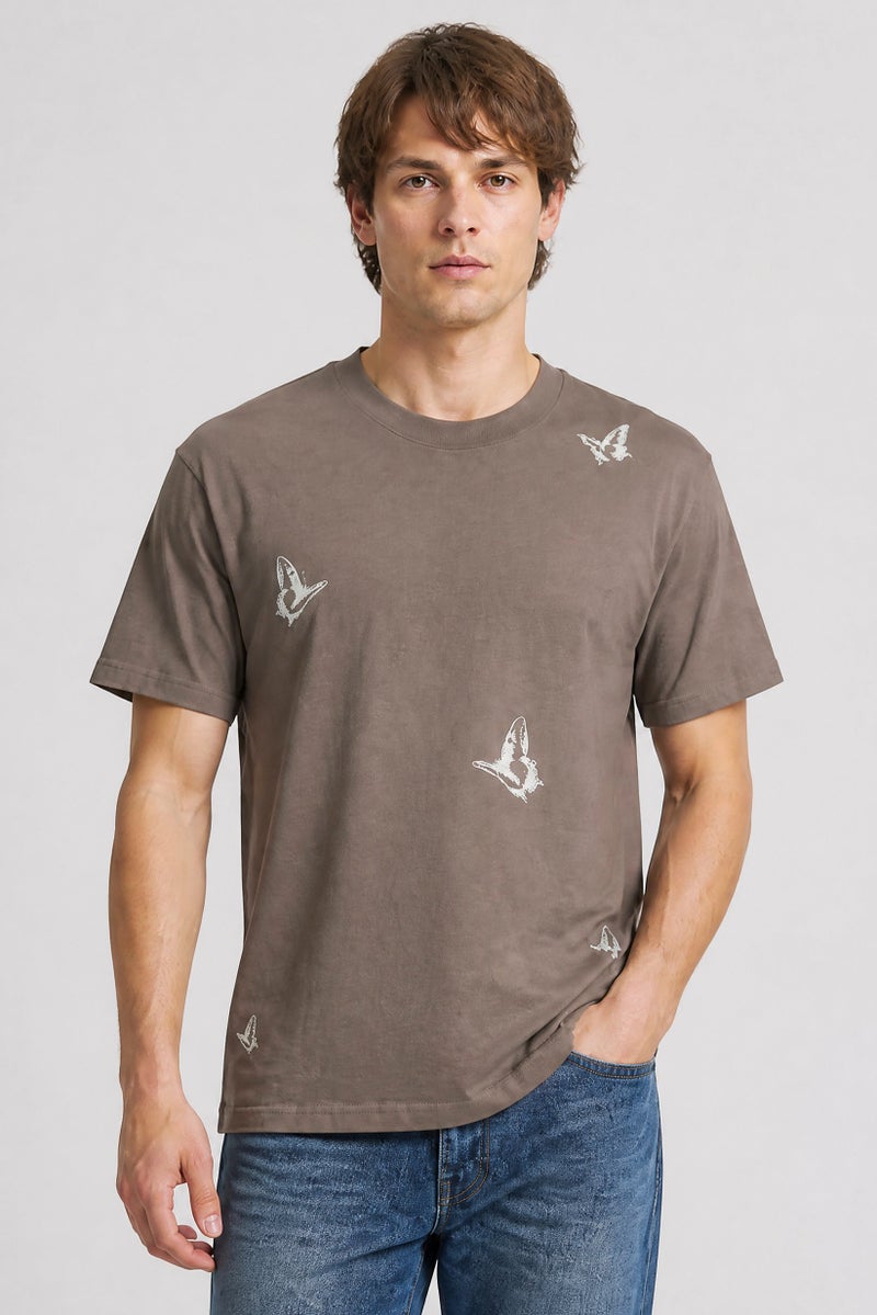 GOOD FOR NOTHING Men Crew Neck Graphic Print Short Sleeve T-Shirt, Grey - Image 1