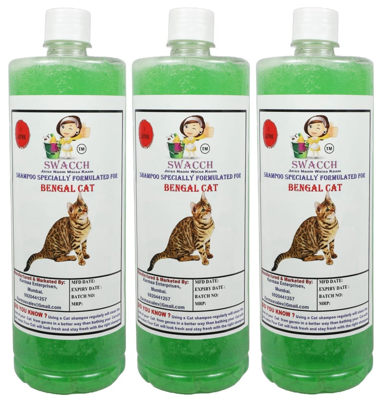 SWACCH Shampoo Specially Formulated for Bengal Cat (1 Litre) (Pack of 3) Neem Alovera - Image 1