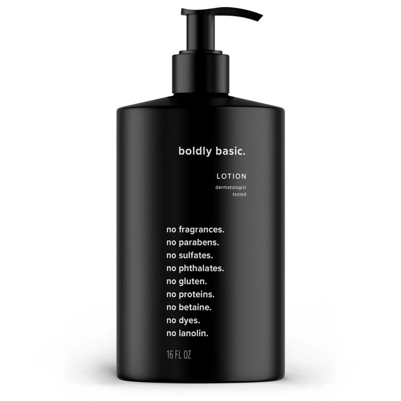 Boldly Basic Fragrance Free Lotion - Moisturizer for Dry and Sensitive Skin - Non Greasy - Unscented - Dermatologist Tested - No Sulfates, Parabens or Gluten - Hypoallergenic & Moisturizing (16 oz) - Image 1