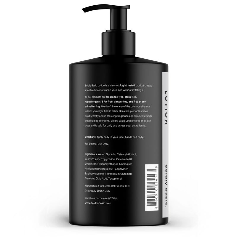Boldly Basic Fragrance Free Lotion - Moisturizer for Dry and Sensitive Skin - Non Greasy - Unscented - Dermatologist Tested - No Sulfates, Parabens or Gluten - Hypoallergenic & Moisturizing (16 oz) - Image 2