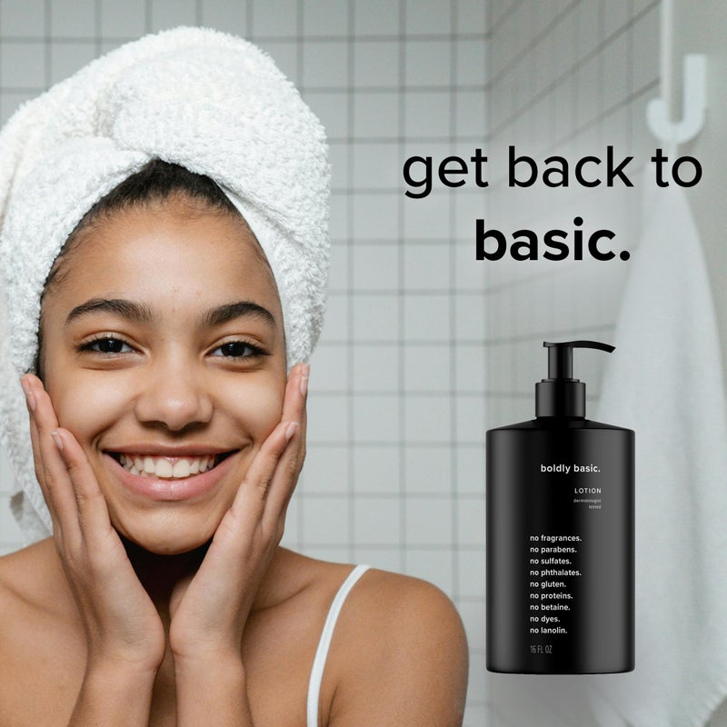 Boldly Basic Fragrance Free Lotion - Moisturizer for Dry and Sensitive Skin - Non Greasy - Unscented - Dermatologist Tested - No Sulfates, Parabens or Gluten - Hypoallergenic & Moisturizing (16 oz) - Image 4
