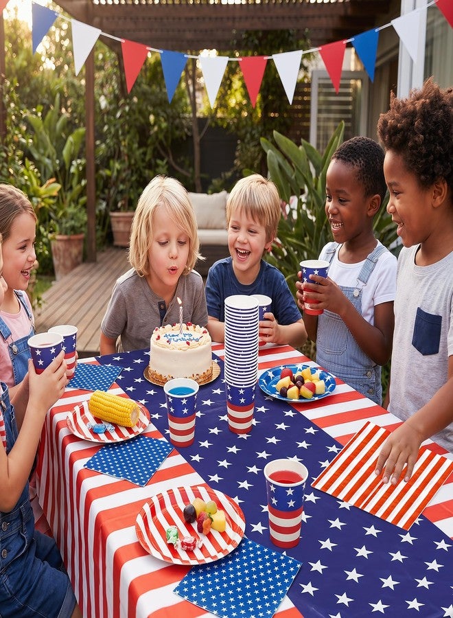 cnomg 4th of July Decorations 24 Sets Party Supplies 102 PCS Patriotic Tableware Including Paper Plates Napkins Cups and 2 Pack Red White and Blue Tablecloth for Independence Day Memorial Day - Image 5