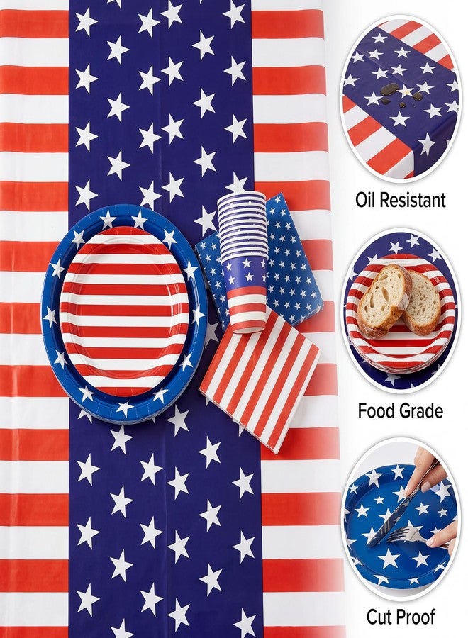 cnomg 4th of July Decorations 24 Sets Party Supplies 102 PCS Patriotic Tableware Including Paper Plates Napkins Cups and 2 Pack Red White and Blue Tablecloth for Independence Day Memorial Day - Image 3