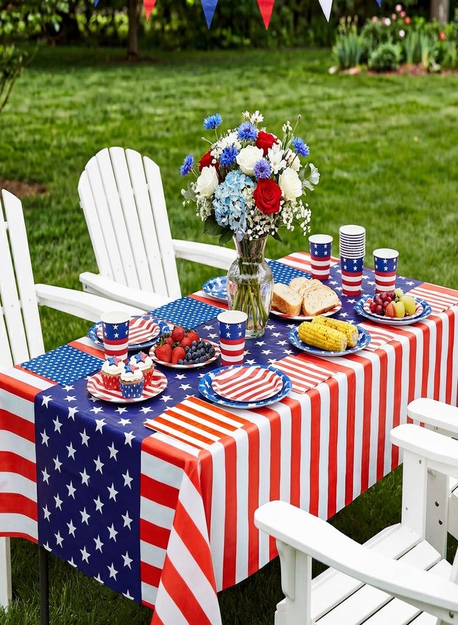 cnomg 4th of July Decorations 24 Sets Party Supplies 102 PCS Patriotic Tableware Including Paper Plates Napkins Cups and 2 Pack Red White and Blue Tablecloth for Independence Day Memorial Day - Image 4