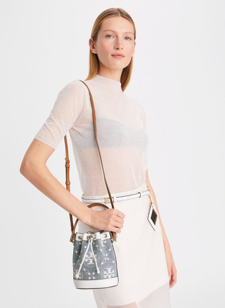 Burch Tory  Mini T Monogram Jacquard Bucket Bag - Image 2
