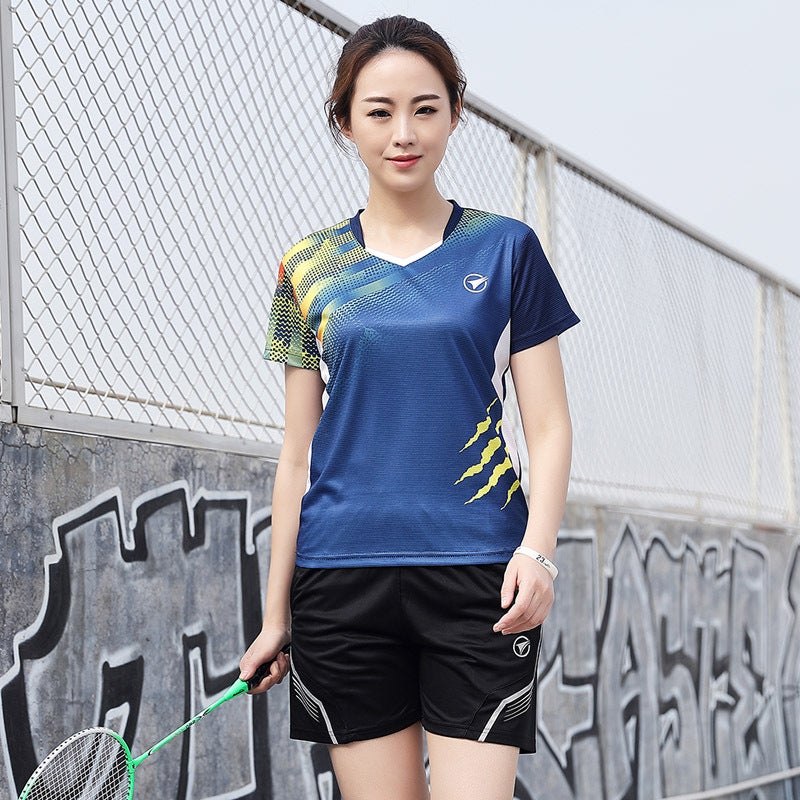 Generic Unisex Badminton Suit Customizable Quick-Dry Women's blue single top on B121