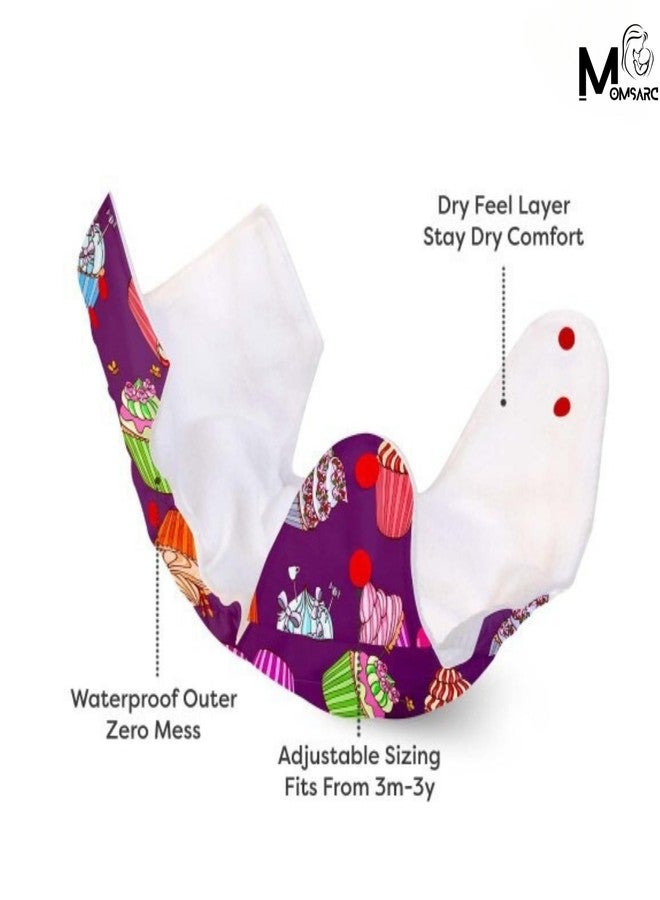 MOMSARC Reusable Cotton Cloth Diapers For Babies + 6 Insert Pads | Adjustable Nappies for new born babies | Leak Proof Washable Langot for 0-3 Years | (Pack of 6) - Image 3