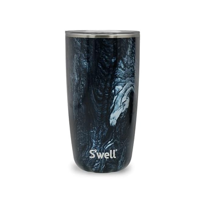 S'well Stainless Steel Tumbler with Slide-Open Lid, 18oz, Azurite Marble, Triple Layered Vacuum Insulated Containers Keeps Drinks Cold for 12 Hours and Hot for 4, BPA Free