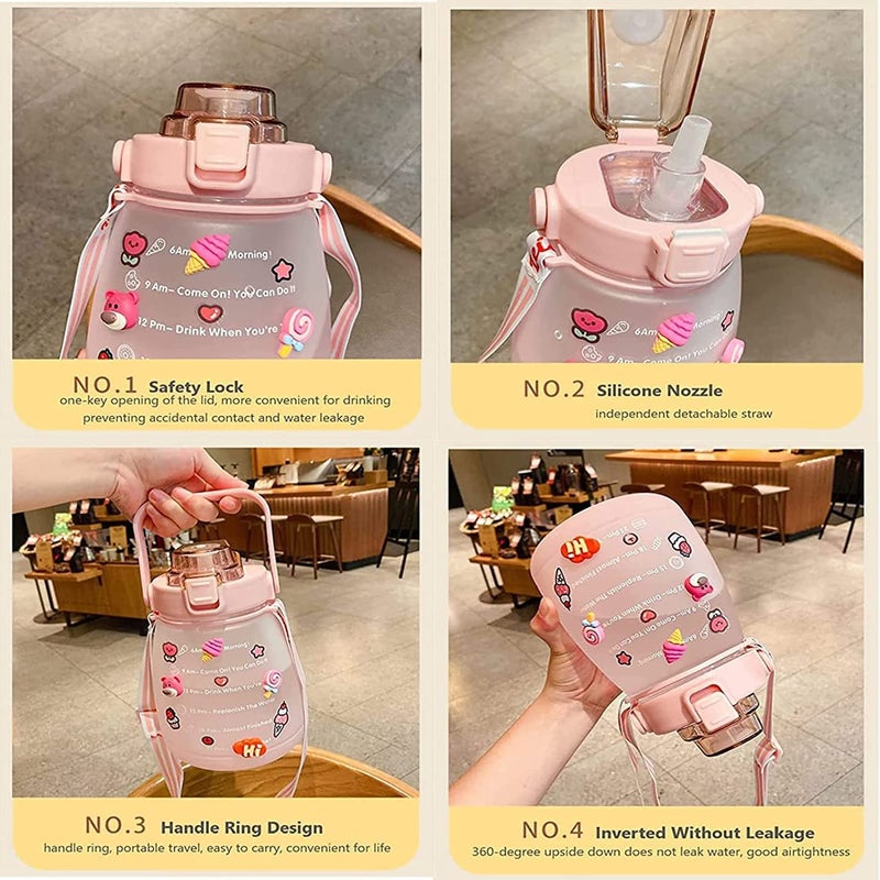 Krupasadhya 1500ML Water Jug Sports Fitness Gym Motivational Water Bottle Jug Kawaii Water Bottle with Straw and Shoulder Strap for School Cute Belly Bottle for Camping Travel Water JUG 1500ML - Image 3