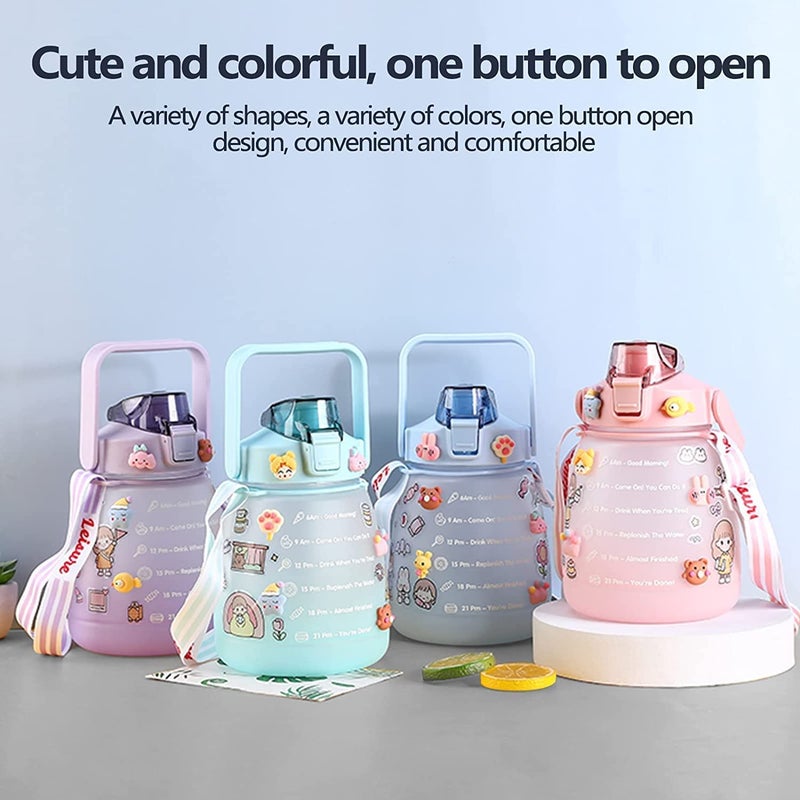 Krupasadhya 1500ML Water Jug Sports Fitness Gym Motivational Water Bottle Jug Kawaii Water Bottle with Straw and Shoulder Strap for School Cute Belly Bottle for Camping Travel Water JUG 1500ML - Image 5