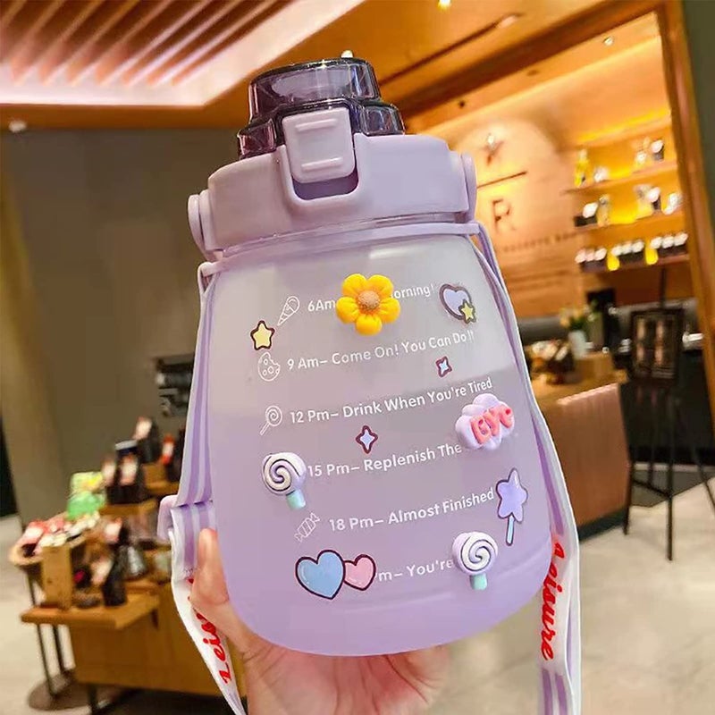 Krupasadhya 1500ML Water Jug Sports Fitness Gym Motivational Water Bottle Jug Kawaii Water Bottle with Straw and Shoulder Strap for School Cute Belly Bottle for Camping Travel Water JUG 1500ML - Image 1