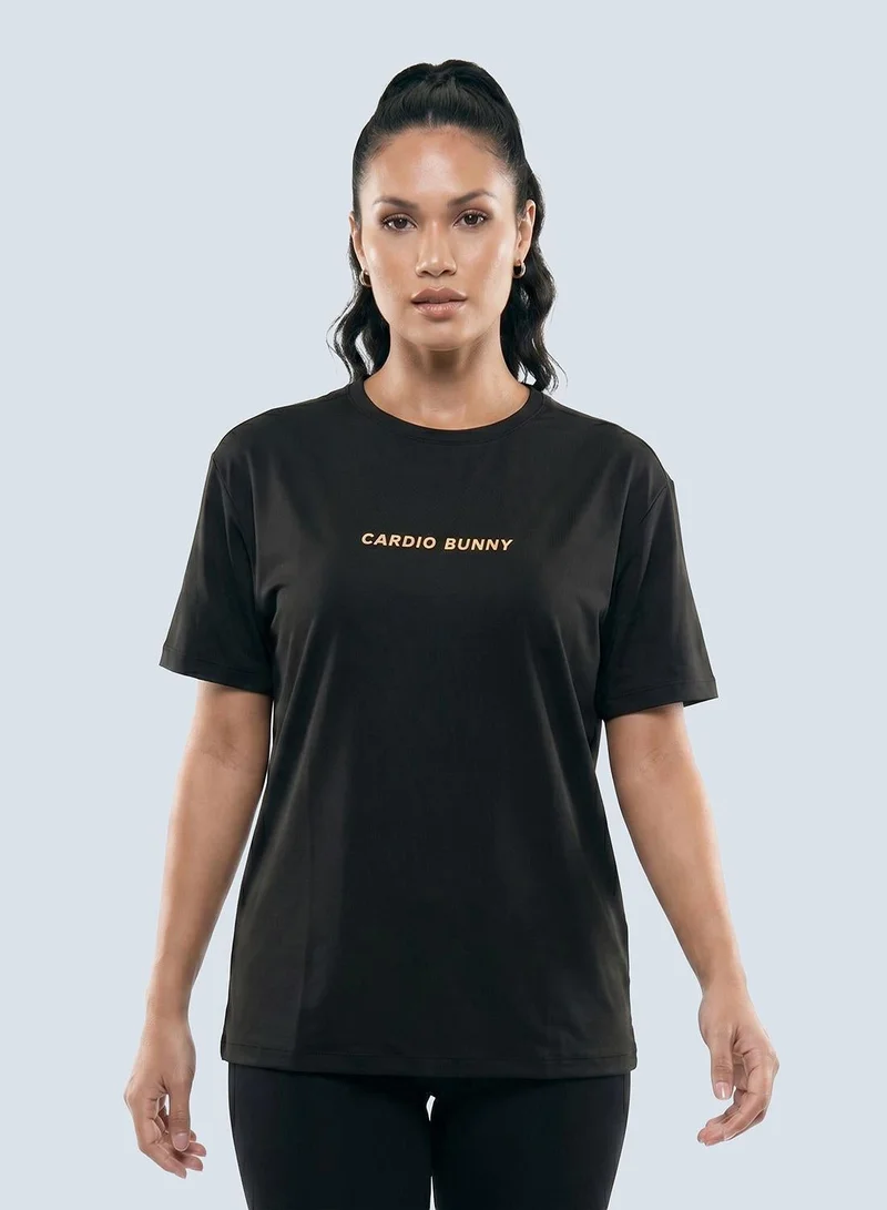 كارديو باني Women's Black & Gold Oversized T-Shirt With Large Back Graphic